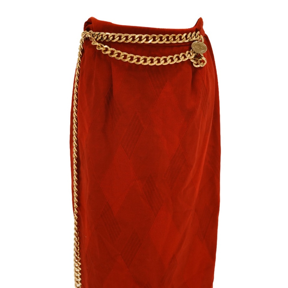 Vintage Red Knee-Length Skirt with Gold Chain Belt